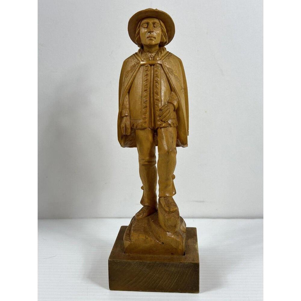1981 Hand Carved Wood Hiker Woodsman Figurine Folk Art Signed by Artist Klewicki